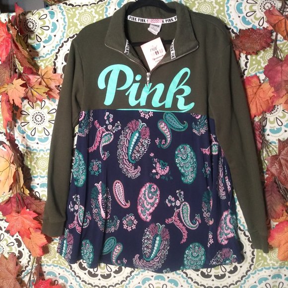 Upcycled handmade Tops - 1418 Size XS/Large Victoria Secret Pink 1/4 Zip Pullover